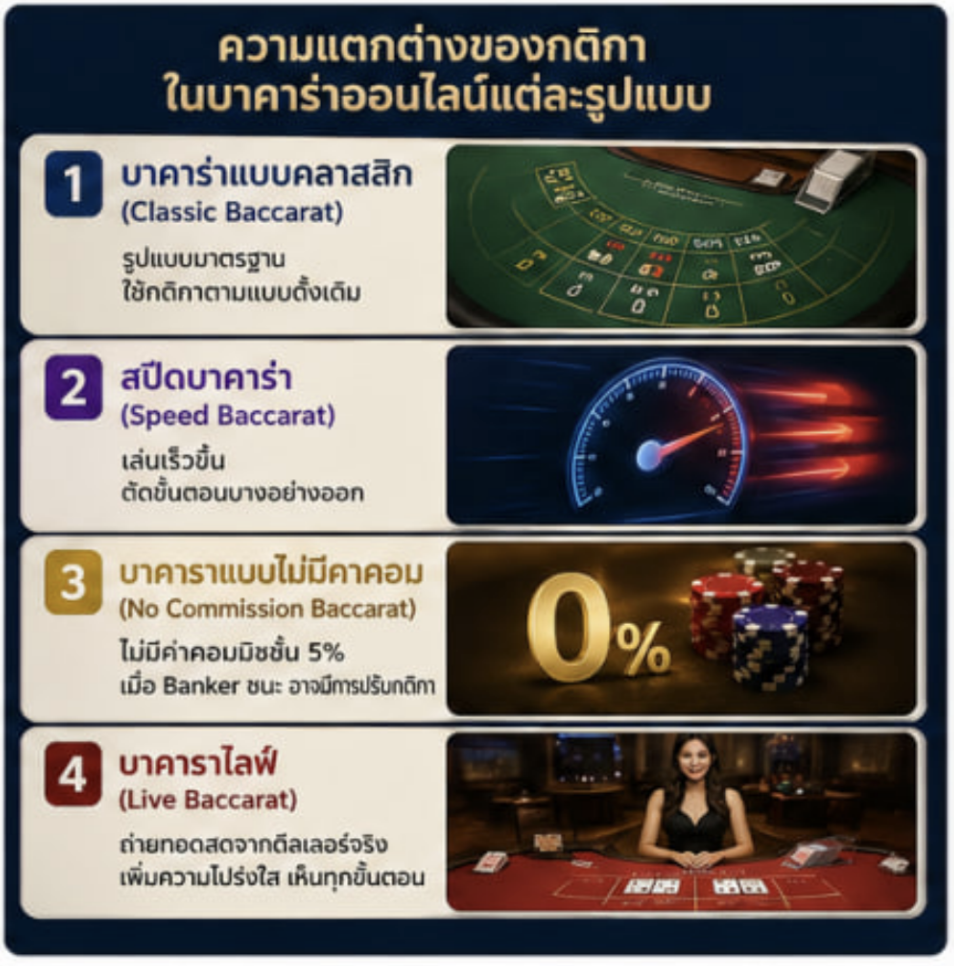 ความแตกต่างของกติกาในบาคาร่าออนไลน์แต่ละรูปแบบ