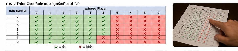 ตาราง Third Card Rule แบบ “ดูครั้งเดียวเข้าใจ”